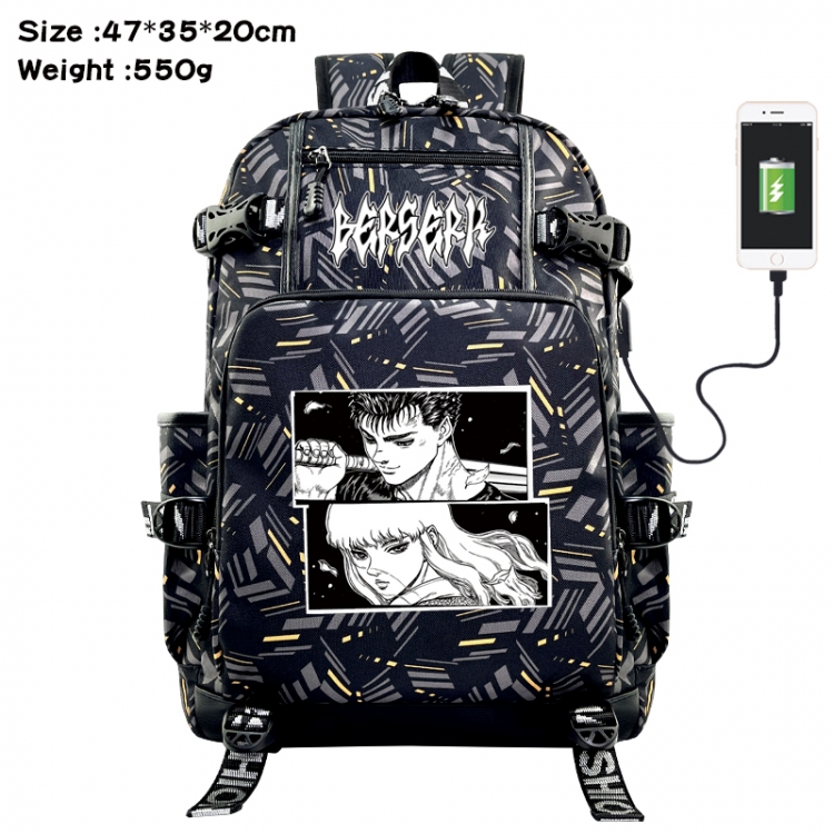 Berserk Anime data cable camouflage print USB backpack schoolbag 47x35x20cm