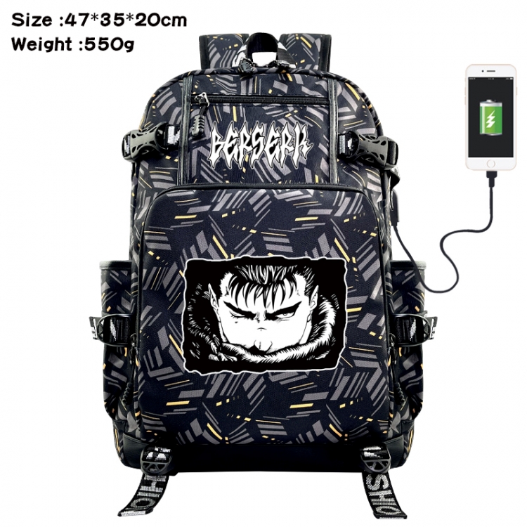 Berserk Anime data cable camouflage print USB backpack schoolbag 47x35x20cm