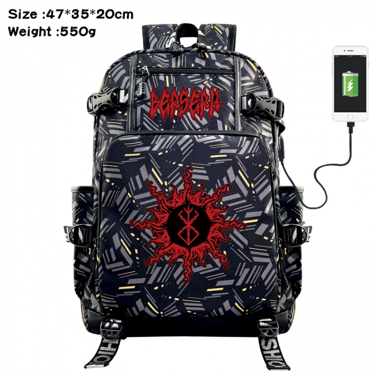 Berserk Anime data cable camouflage print USB backpack schoolbag 47x35x20cm