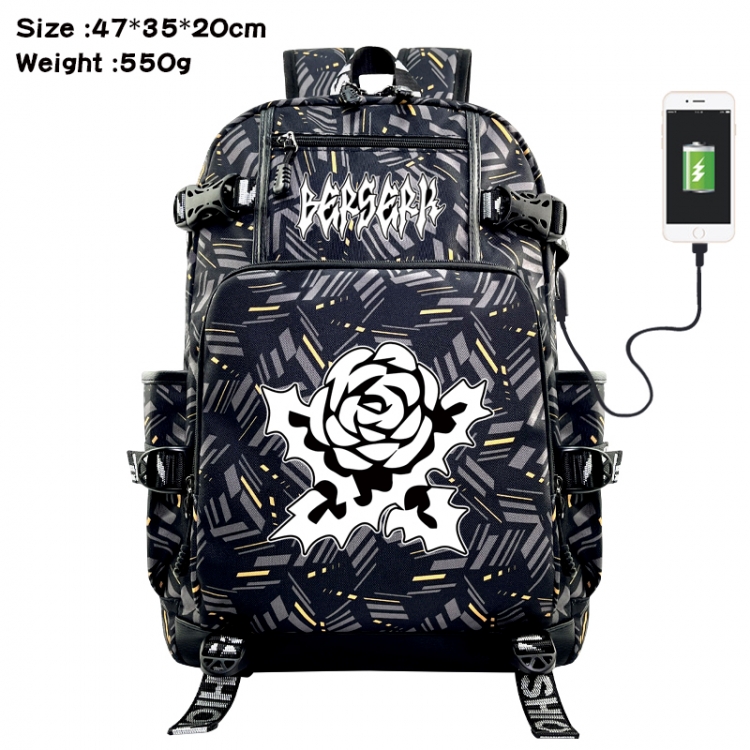 Berserk Anime data cable camouflage print USB backpack schoolbag 47x35x20cm