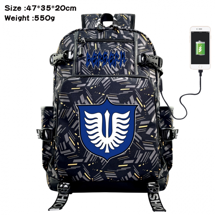 Berserk Anime data cable camouflage print USB backpack schoolbag 47x35x20cm