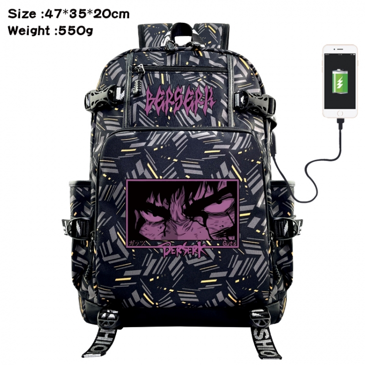 Berserk Anime data cable camouflage print USB backpack schoolbag 47x35x20cm