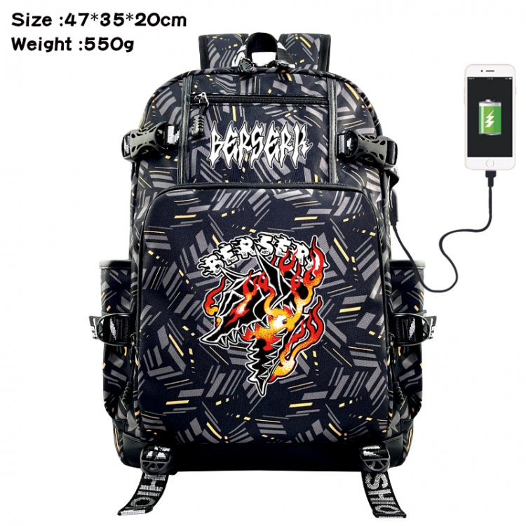 Berserk Anime data cable camouflage print USB backpack schoolbag 47x35x20cm