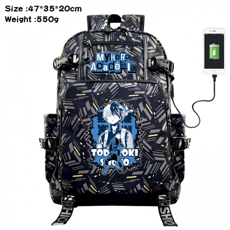 My Hero Academia Anime data cable camouflage print USB backpack schoolbag 47x35x20cm