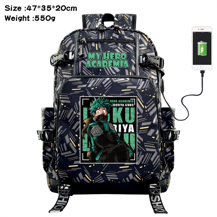 My Hero Academia Anime data cable camouflage print USB backpack schoolbag 47x35x20cm