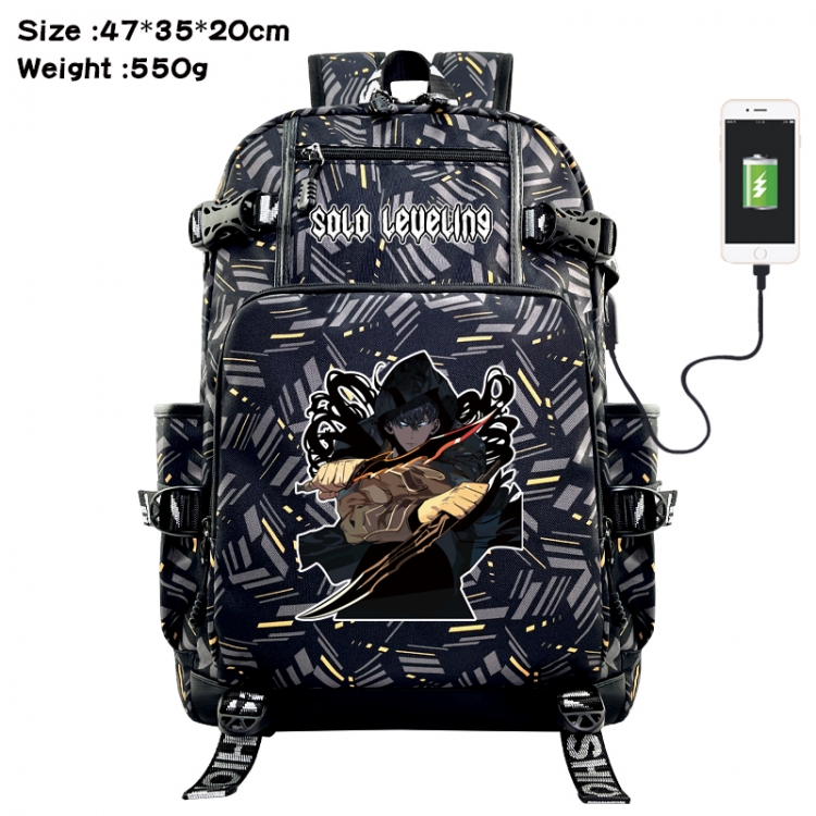 Solo Leveling Anime data cable camouflage print USB backpack schoolbag 47x35x20cm