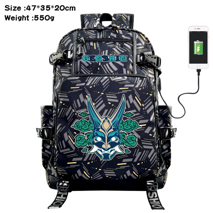 Genshin Impact  Anime data cable camouflage print USB backpack schoolbag 47x35x20cm