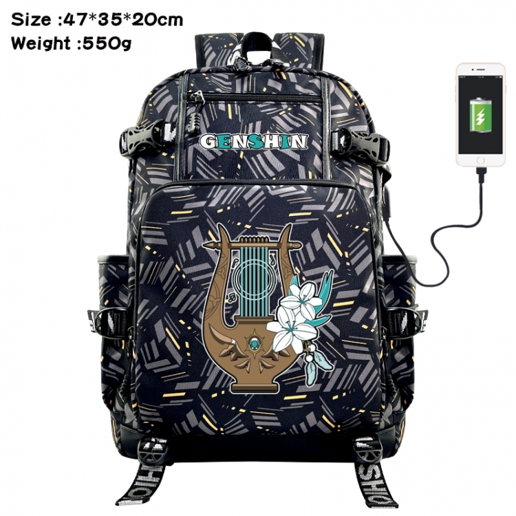 Genshin Impact  Anime data cable camouflage print USB backpack schoolbag 47x35x20cm