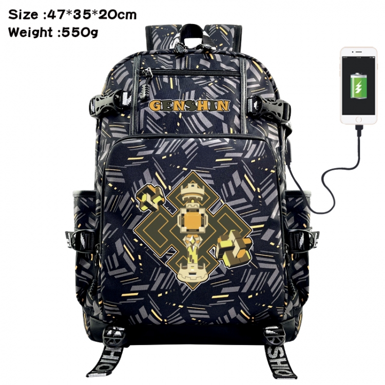 Genshin Impact  Anime data cable camouflage print USB backpack schoolbag 47x35x20cm