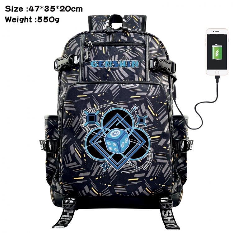 Genshin Impact  Anime data cable camouflage print USB backpack schoolbag 47x35x20cm