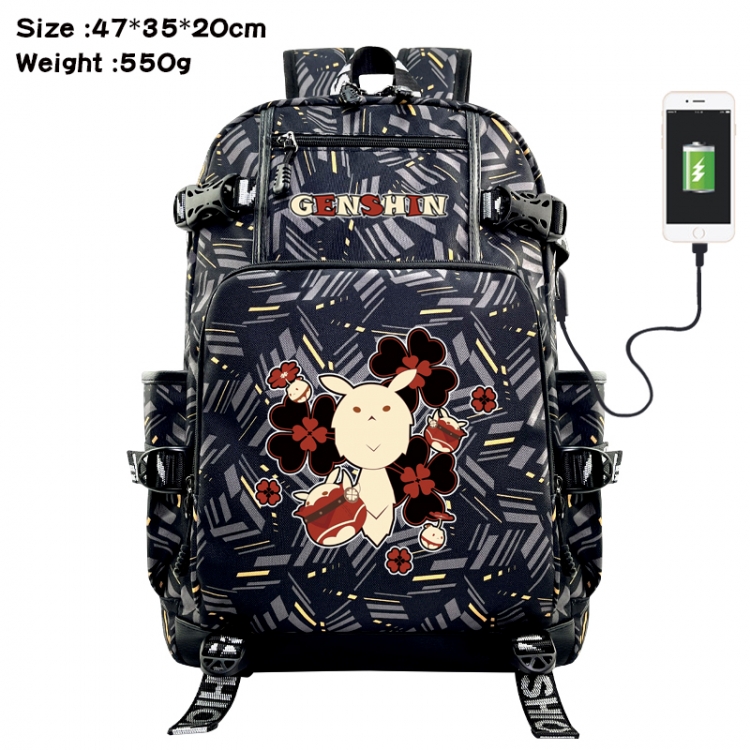 Genshin Impact  Anime data cable camouflage print USB backpack schoolbag 47x35x20cm