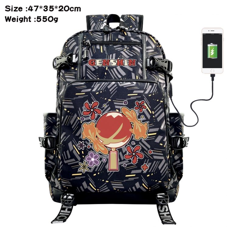 Genshin Impact  Anime data cable camouflage print USB backpack schoolbag 47x35x20cm