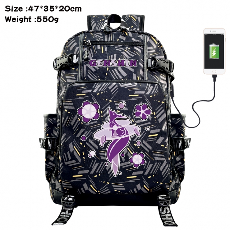 Genshin Impact  Anime data cable camouflage print USB backpack schoolbag 47x35x20cm