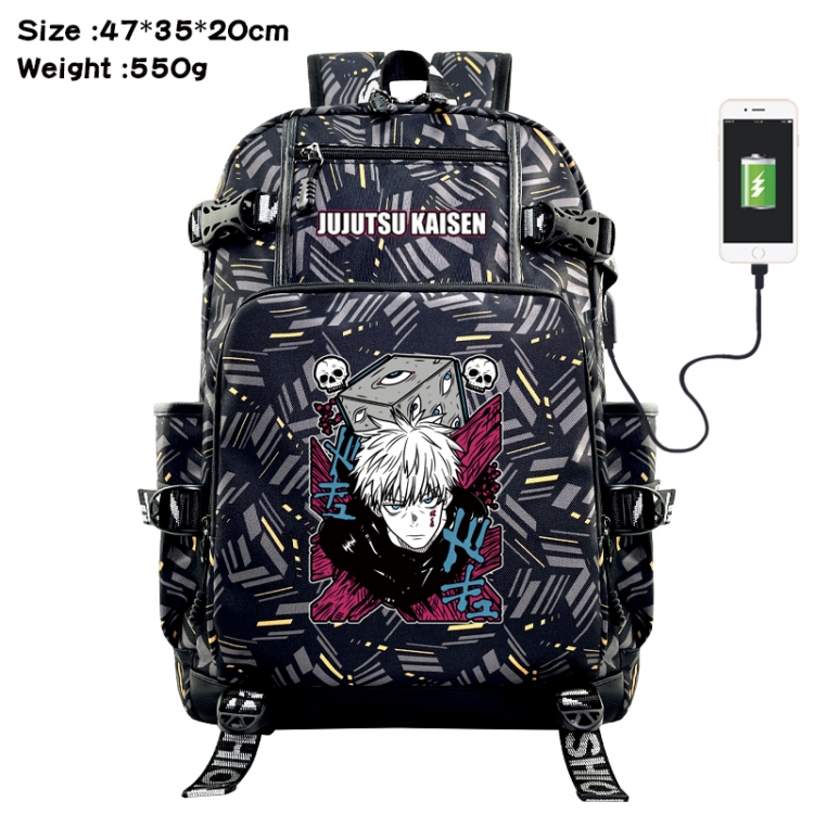 Jujutsu Kaisen Anime data cable camouflage print USB backpack schoolbag 47x35x20cm