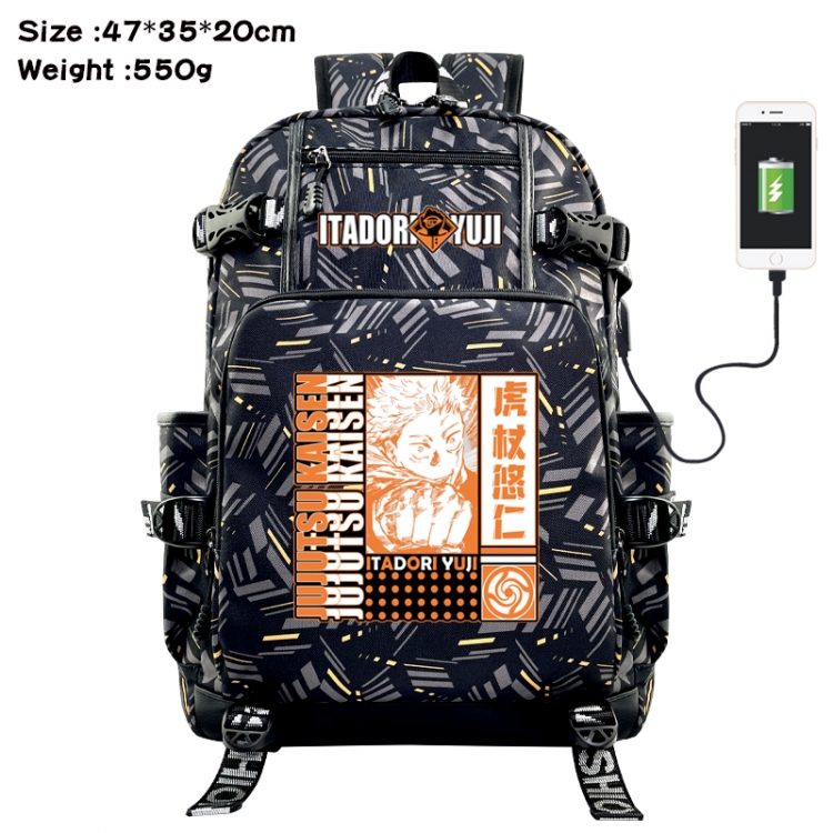 Jujutsu Kaisen Anime data cable camouflage print USB backpack schoolbag 47x35x20cm