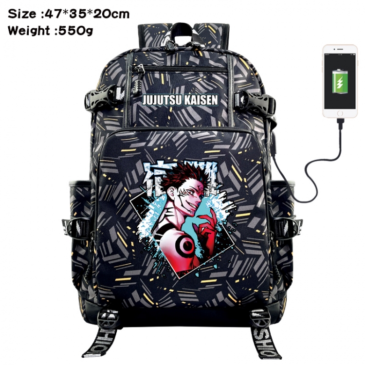 Jujutsu Kaisen Anime data cable camouflage print USB backpack schoolbag 47x35x20cm