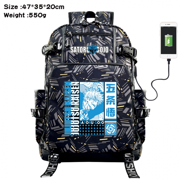 Jujutsu Kaisen Anime data cable camouflage print USB backpack schoolbag 47x35x20cm