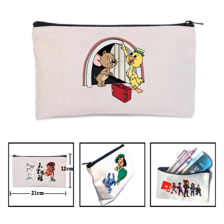 Tom and Jerry Anime canvas minimalist printed pencil case storage bag 21X12cm