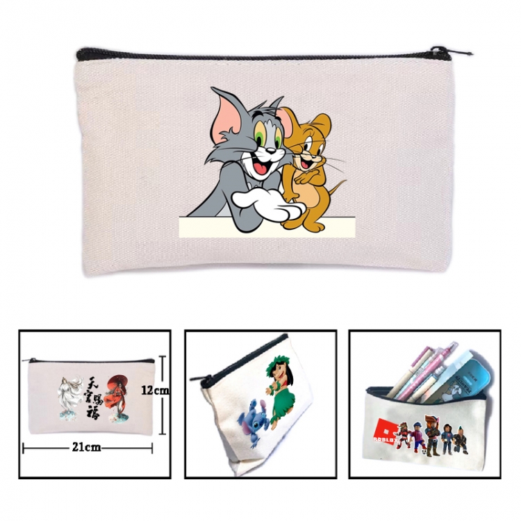 Tom and Jerry Anime canvas minimalist printed pencil case storage bag 21X12cm