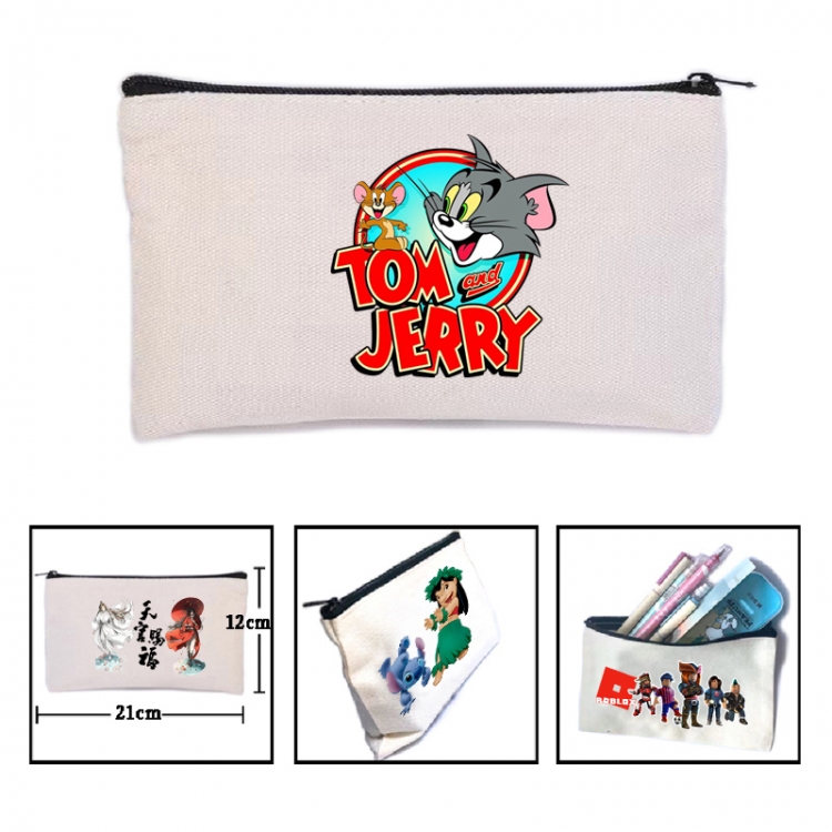 Tom and Jerry Anime canvas minimalist printed pencil case storage bag 21X12cm