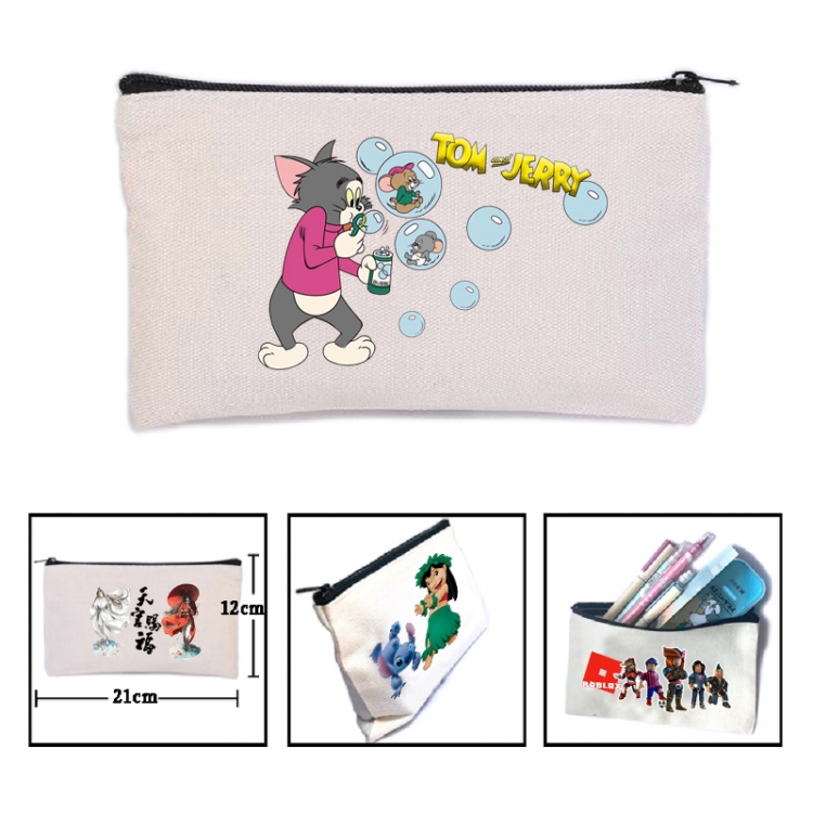 Tom and Jerry Anime canvas minimalist printed pencil case storage bag 21X12cm