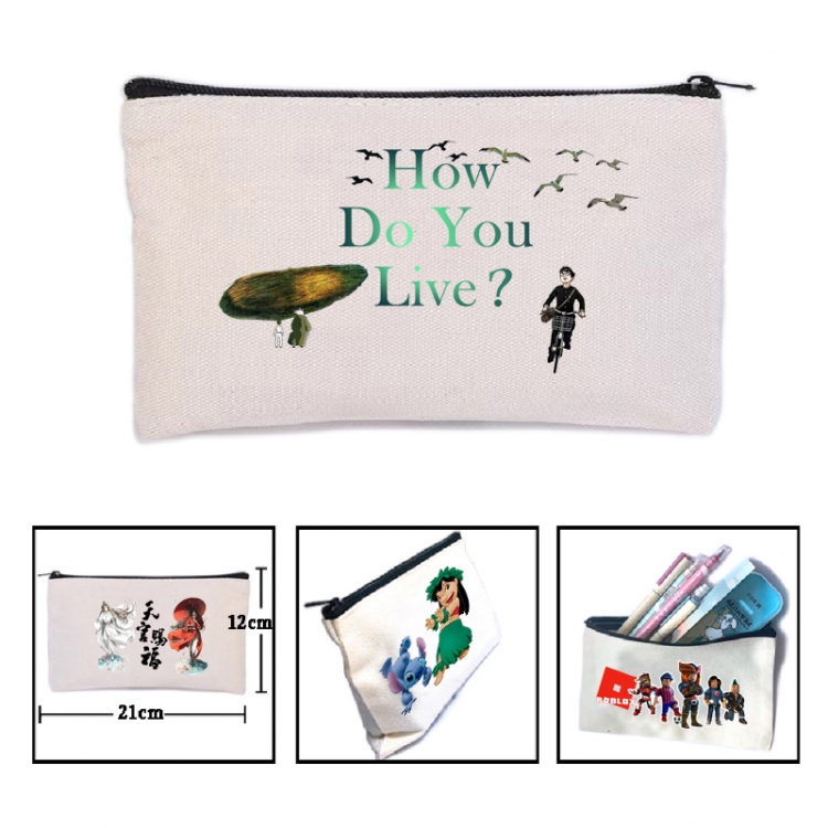 The Boy and the Heron Anime canvas minimalist printed pencil case storage bag 21X12cm