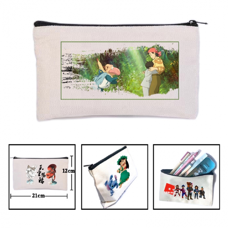 The Boy and the Heron Anime canvas minimalist printed pencil case storage bag 21X12cm