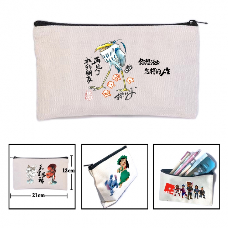 The Boy and the Heron Anime canvas minimalist printed pencil case storage bag 21X12cm