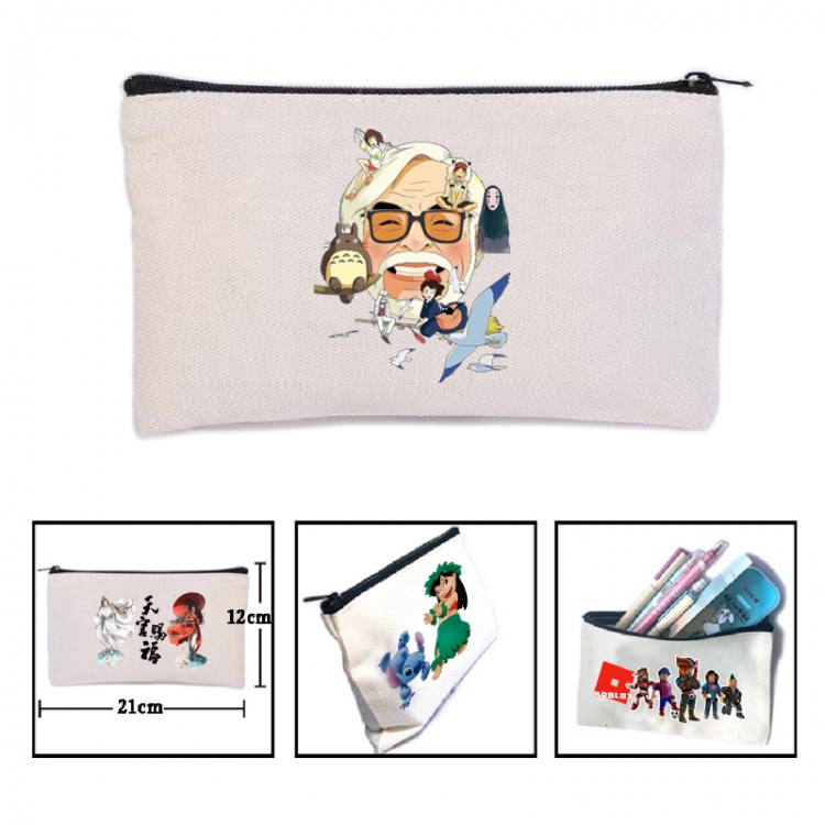 The Boy and the Heron Anime canvas minimalist printed pencil case storage bag 21X12cm