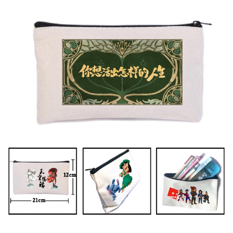 The Boy and the Heron Anime canvas minimalist printed pencil case storage bag 21X12cm