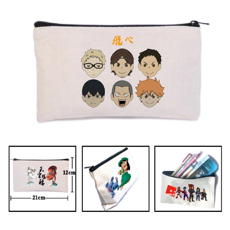 Haikyuu!! Anime canvas minimalist printed pencil case storage bag 21X12cm