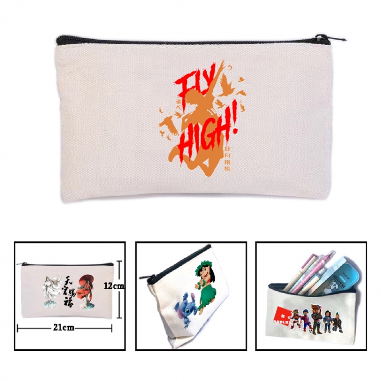 Haikyuu!! Anime canvas minimalist printed pencil case storage bag 21X12cm