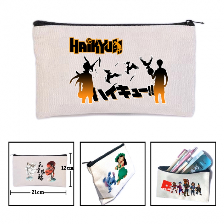 Haikyuu!! Anime canvas minimalist printed pencil case storage bag 21X12cm