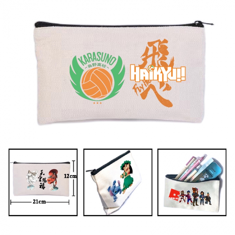 Haikyuu!! Anime canvas minimalist printed pencil case storage bag 21X12cm