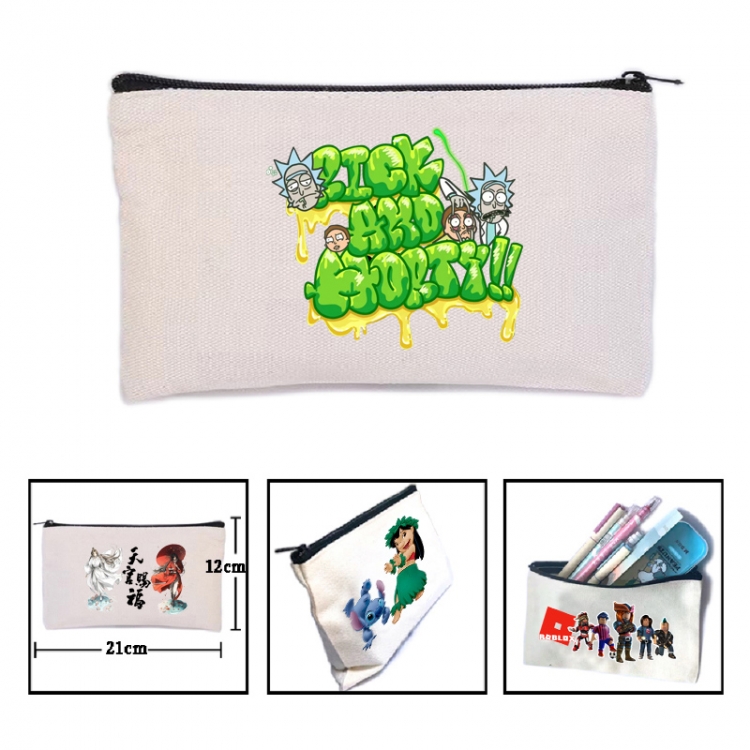 Rick and Morty Anime canvas minimalist printed pencil case storage bag 21X12cm