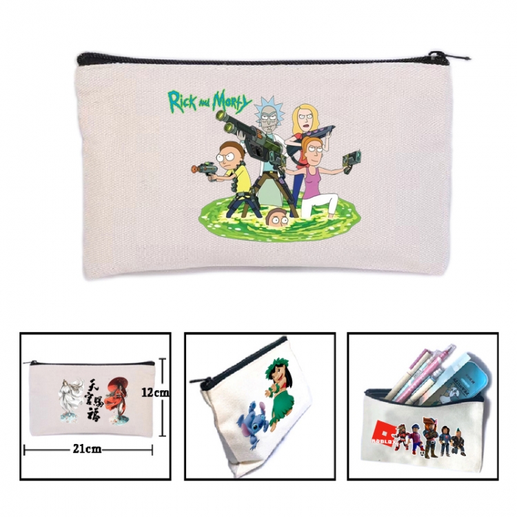 Rick and Morty Anime canvas minimalist printed pencil case storage bag 21X12cm