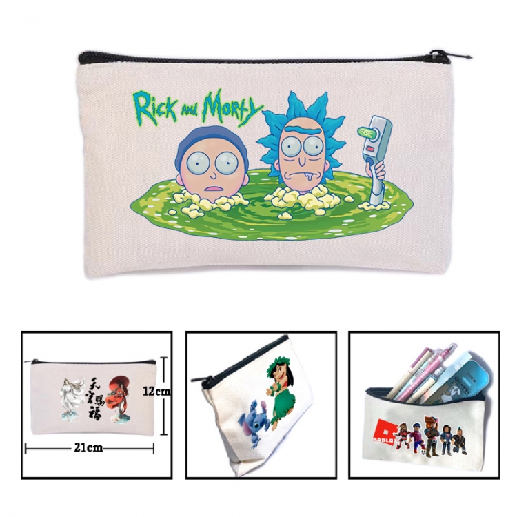 Rick and Morty Anime canvas minimalist printed pencil case storage bag 21X12cm