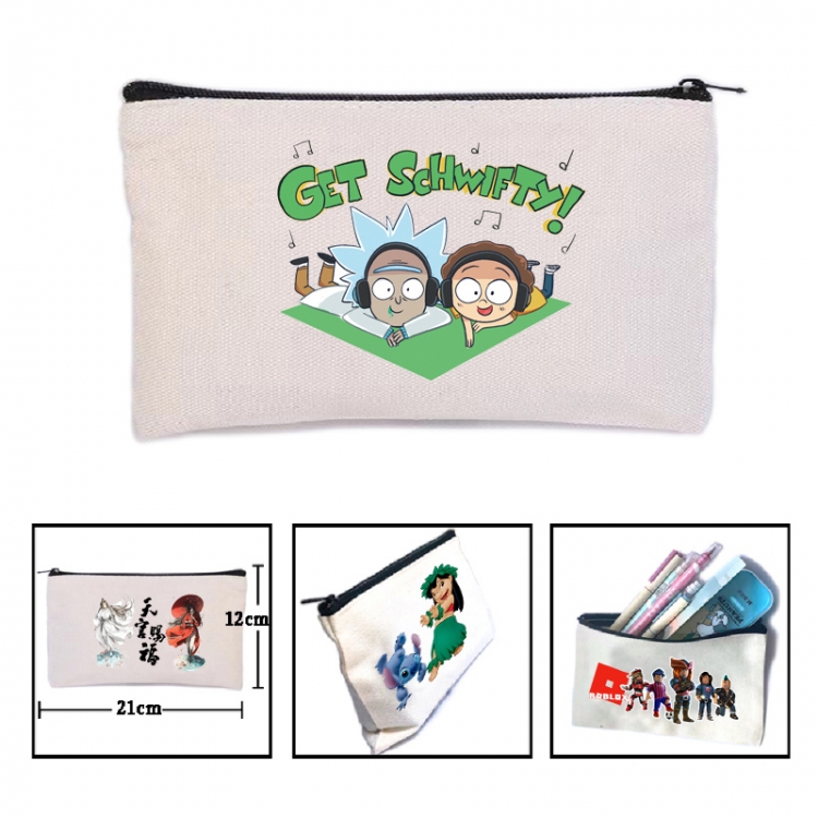 Rick and Morty Anime canvas minimalist printed pencil case storage bag 21X12cm