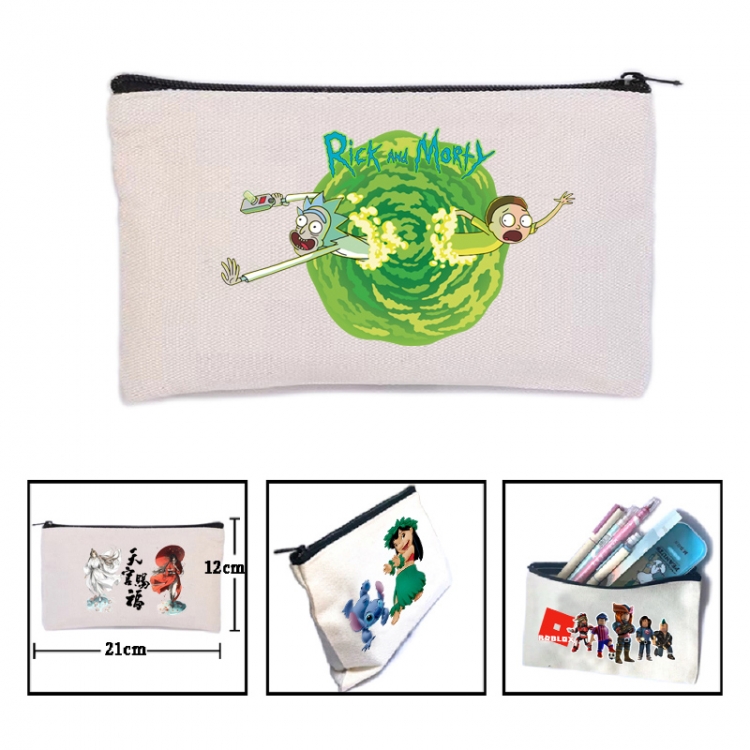 Rick and Morty Anime canvas minimalist printed pencil case storage bag 21X12cm