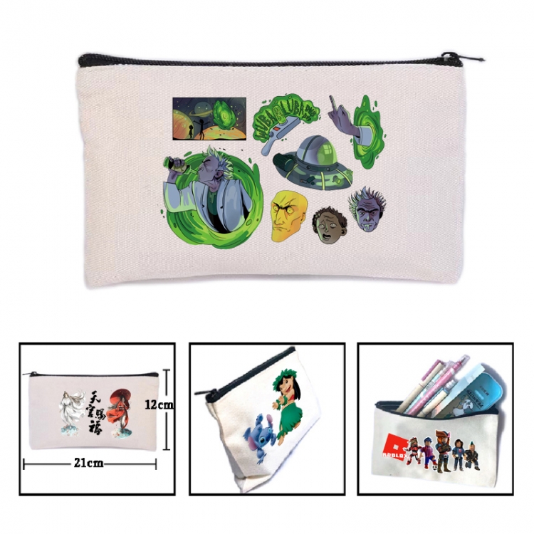Rick and Morty Anime canvas minimalist printed pencil case storage bag 21X12cm