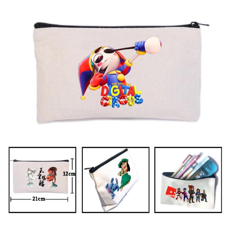 The Amazing Digital Circus Anime canvas minimalist printed pencil case storage bag 21X12cm