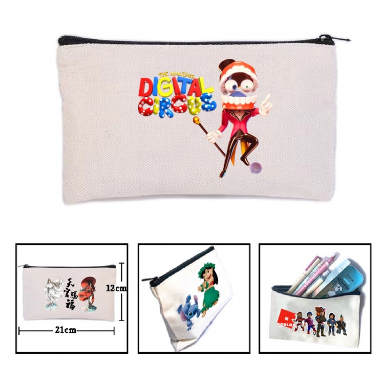 The Amazing Digital Circus Anime canvas minimalist printed pencil case storage bag 21X12cm