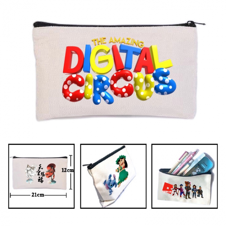 The Amazing Digital Circus Anime canvas minimalist printed pencil case storage bag 21X12cm