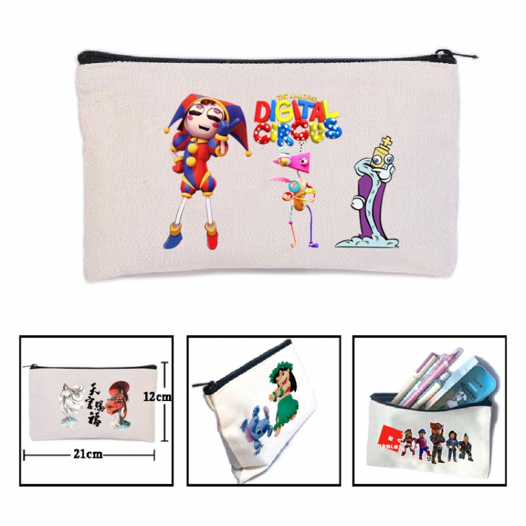 The Amazing Digital Circus Anime canvas minimalist printed pencil case storage bag 21X12cm