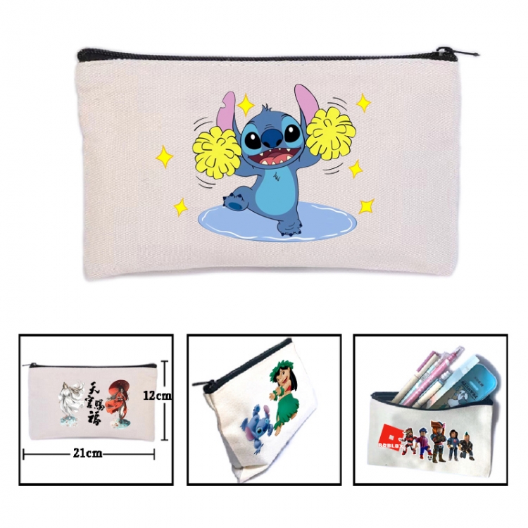 Lilo & Stitch  Anime canvas minimalist printed pencil case storage bag 21X12cm