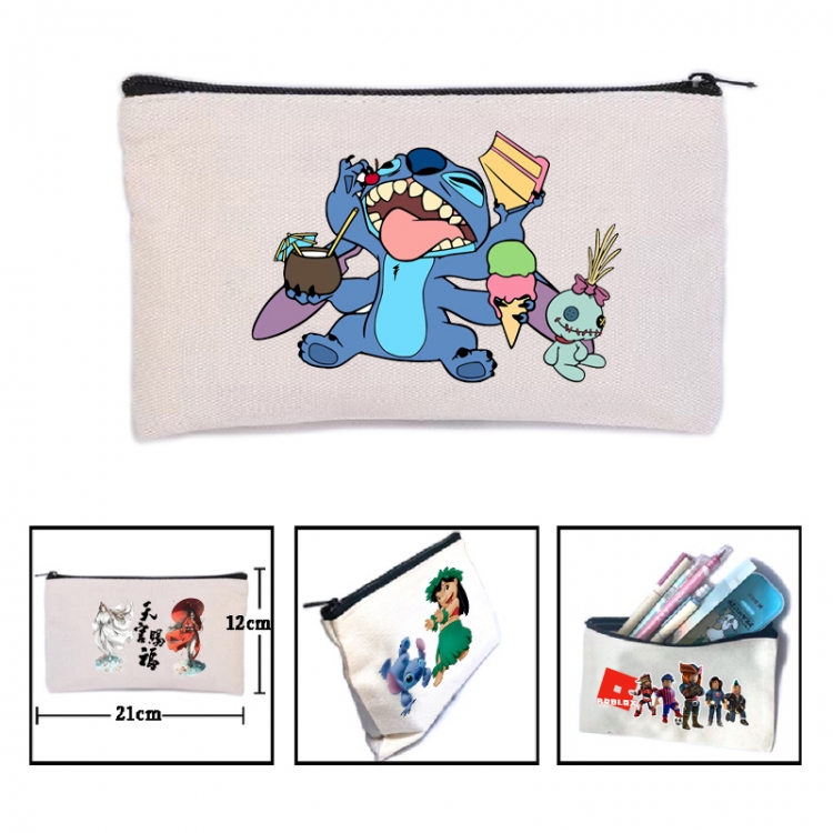 Lilo & Stitch  Anime canvas minimalist printed pencil case storage bag 21X12cm