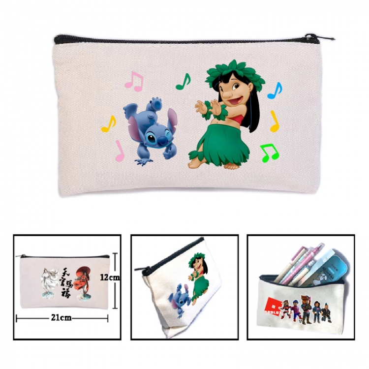 Lilo & Stitch  Anime canvas minimalist printed pencil case storage bag 21X12cm