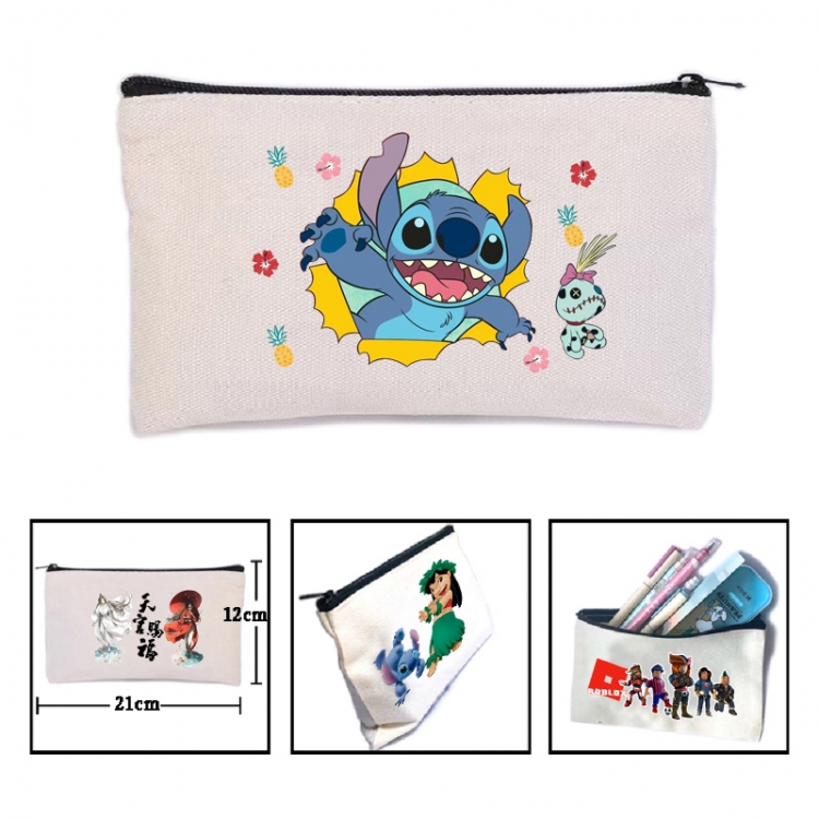 Lilo & Stitch  Anime canvas minimalist printed pencil case storage bag 21X12cm