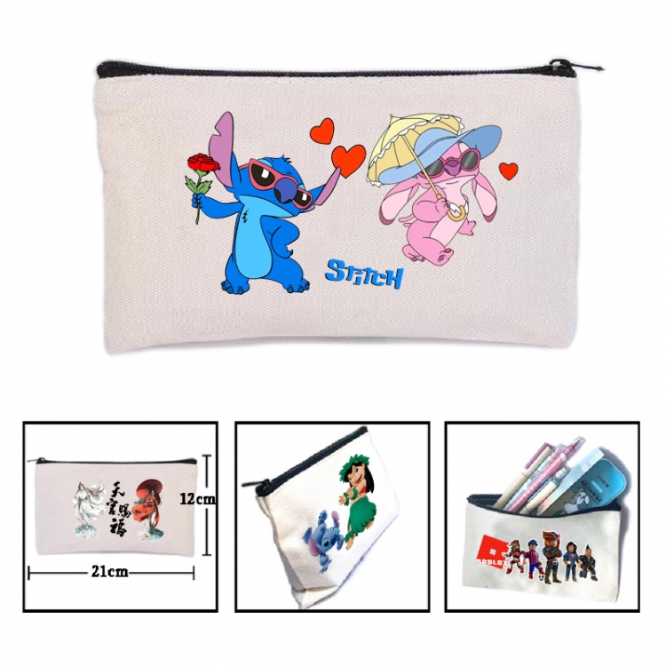 Lilo & Stitch  Anime canvas minimalist printed pencil case storage bag 21X12cm