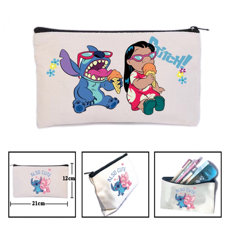 Lilo & Stitch  Anime canvas minimalist printed pencil case storage bag 21X12cm